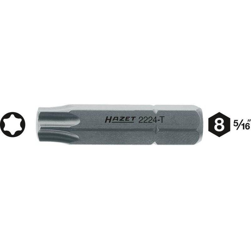 Hazet - 2224-T45 embout-tournevis hexagone massif 5/16'' torx intérieur taille T45 longueur 35 mm