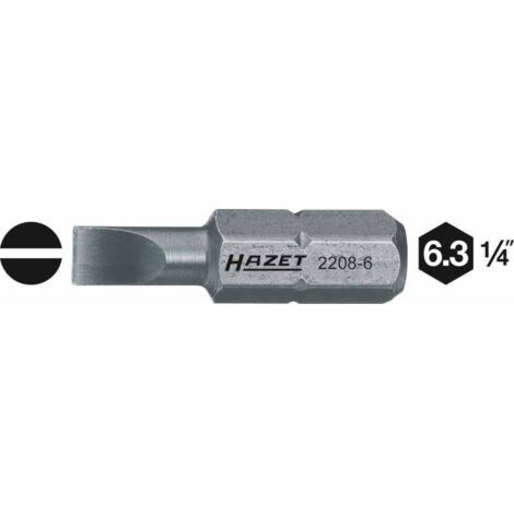 HAZET Bit 2208-8 Sechskant massiv 6,3 (1/4 Zoll) Schlitz Profil 0.8 5.5