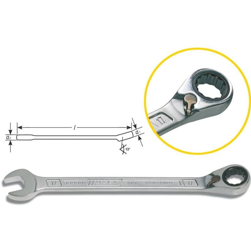 Hazet - 606-13 Clé mixte à cliquet Ouverture de clé (métrique) 13 mm