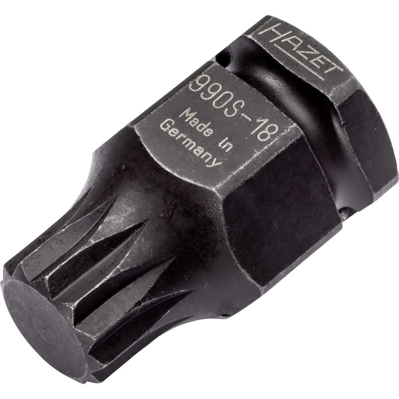 Douille mâle à chocs 990S-18 ∙ Carré creux 1/2 pouce (12,5 mm), 6 pans extérieurs 24 mm ∙ Profil denture multiple intérieur xzn ∙ Taille M18