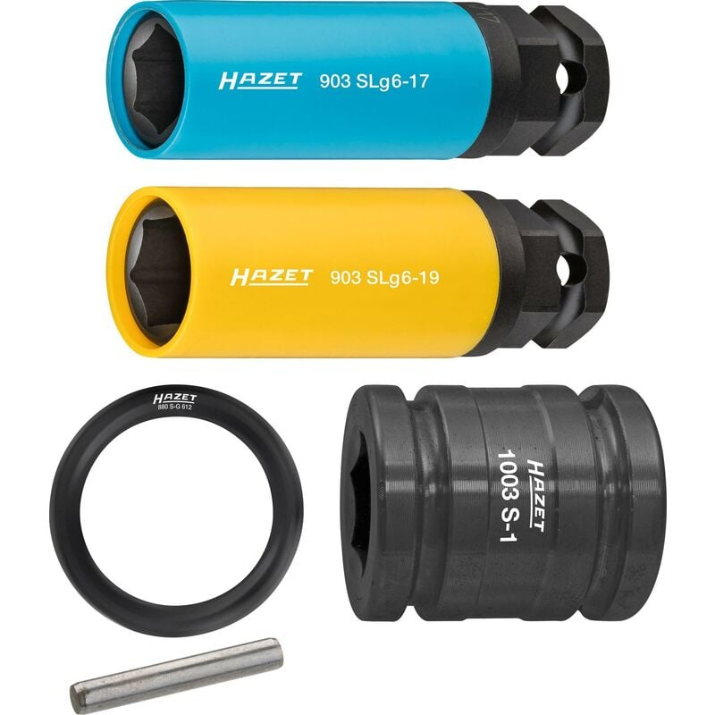 Hazet - Jeu de douilles à chocs 903SLG6/5 ∙ Carré creux 1/2 pouce (12,5 mm), 6 pans extérieurs 24 mm ∙ Profil Traction à 6 pans extérieurs ∙ 5 pièces