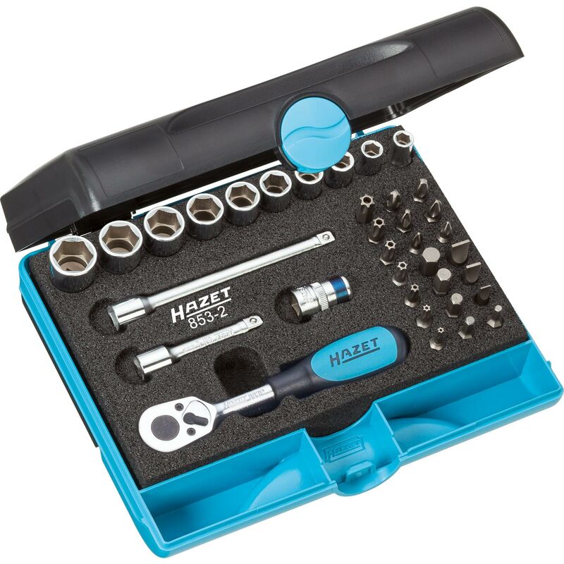 Hazet - Jeu de clés à douilles 853-2 ∙ 35 pièces ∙ 3 – 14 ∙ PH1 – PH3 ∙ PZ1 – PZ3 ∙ T10H – T40H