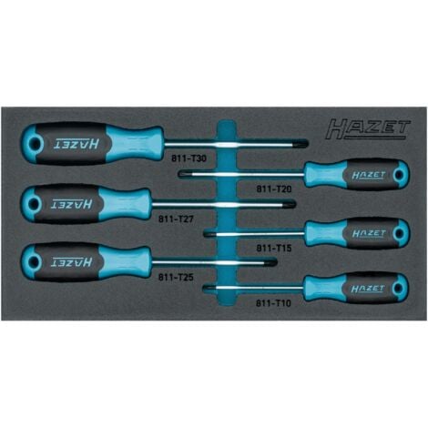 Hazet Schraubendreher Satz, TORX, Innen TORX Profil, 6-tlg., T10, T15, T20, T25, T27, T30
