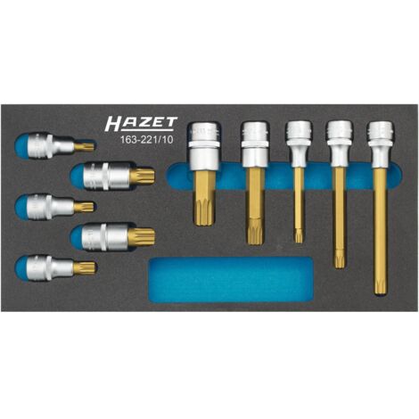 Hazet Schraubendreher-Steckschlüsseleinsatz Satz 1/2 (12,5 mm) Vierkant hohl, Innen Vielzahn Profil XZN, 10-tlg., M8, M10, M12, M14, M16, M18, M8, M1