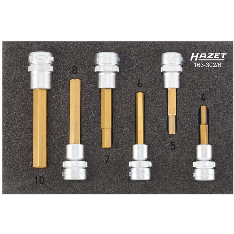 Schraubendreher-Steckschlüsseleinsatz Satz, Vierkant hohl 10 mm (3/8), Innen-Sechskant Profil, 4 - 10, Anzahl Werkzeuge: 6 - Hazet