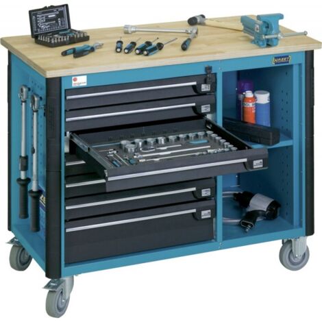 Hazet – Servante d'atelier roulante 7 tiroirs – Charge max 1000 kg – Dimensions 970x1150x600mm – Construction acier et bois multiplex - 179W-7