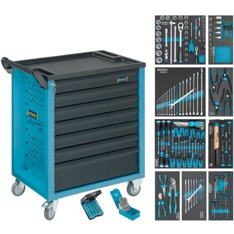 Hazet Werkstattwagen Assistent, mit Sortiment, Schubladen, flach: 6 x 79 x 527 x 348 mm, Schubladen, hoch: 1 x 164 x 527 x 348 mm, Anzahl Werkzeuge: 2
