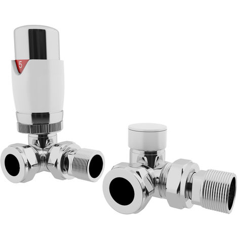 Modern TRV Angled Thermostatic And Manual Radiator Valves Set Pair 15mm x 1/2"