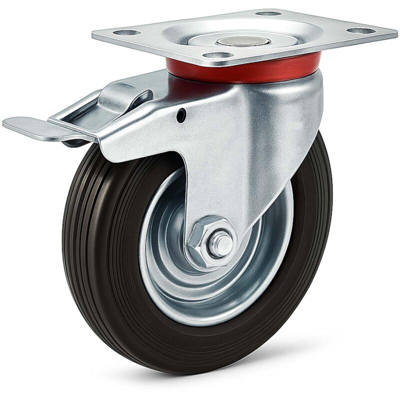 Roues Charge Lourde Jeu de 2 125 mm, pivotent à 360°, roulement à Billes, 2 Freins, capacité 320 kg, Noires