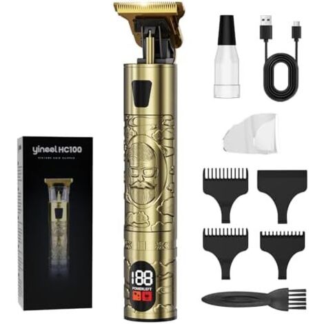 HC100 Tondeuse Barbe Homme, Cheveux Hommes, Rasoir Electriques Charge Rapide Type-C, Précision Zéro avec Lame en T et Écran LCD, Cadeau Homme (Or) Or -
