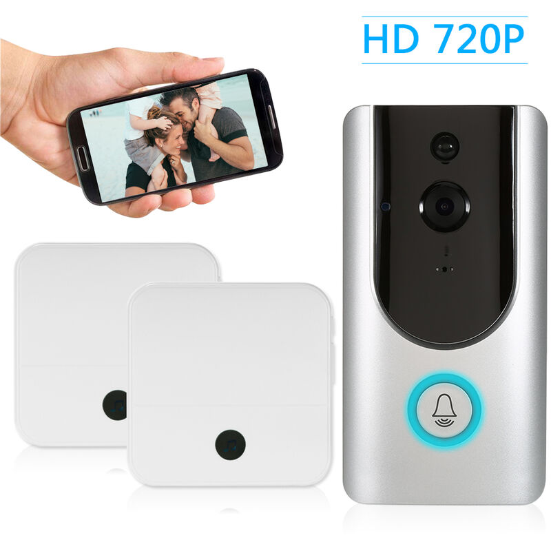 

HD 720P WiFi Smart Timbre de seguridad inalambrico con 2PCS 18650 Baterías Grabacion de intercomunicador visual inteligente Video de la puerta