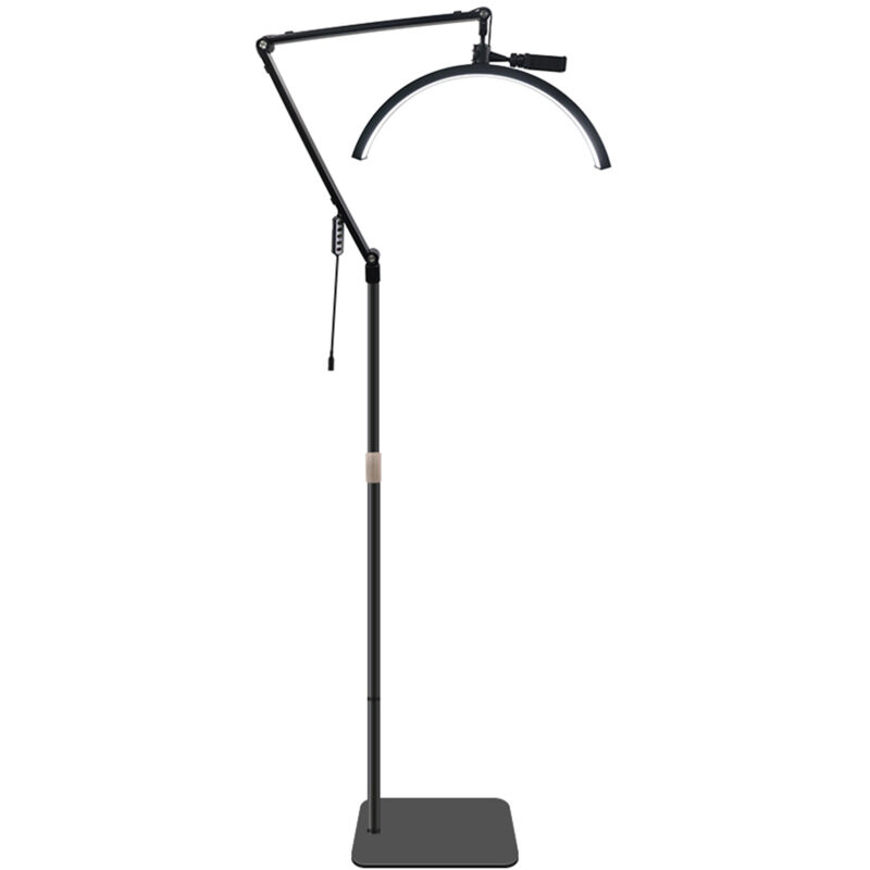 HD-M40X 36W Lampe vidéo led au sol en forme de demi-lune 3000K-6000K à intensité variable avec support télescopique en métal, clip de téléphone et