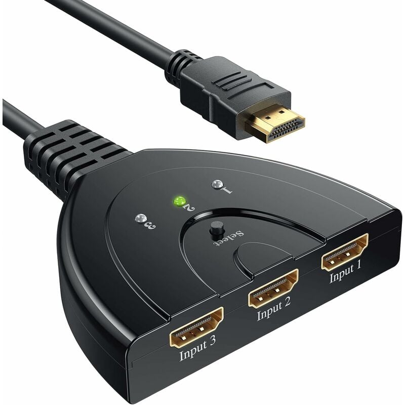 Ahlsen HDMI Switch 1080P, Switch HDMI 3 Ports Commutateur HDMI Sélecteur Splitter Manuel 3 Entrées à 1 Sortie HDMI Switcher Full HD1080p / 3D Pris en