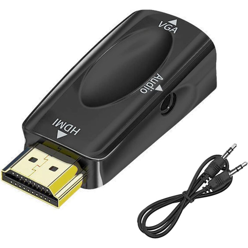 HDMI vers VGA Adaptateur, mâle Femelle avec câble Audio Jack 3,5 mm Compatible Moniteur/Ordinateur