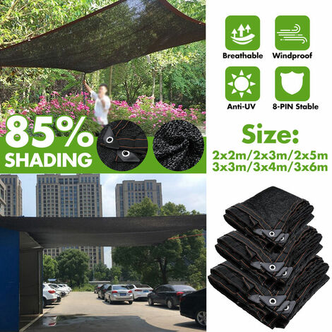 HDPE Anti-UV pare-soleil net jardin extérieur voiture écran solaire tissu 85% taux d'ombrage 3 mètres &times 6 mètres noir Noir 3x6m
