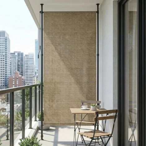HDPE Klemmmarkise Senkrechtmarkise Außen 120×310cm, Balkon Sichtschutz ohne Bohren, ausziehbare Seitenmarkise, Sonnenschutz Windschutz Wasserfest,für Balkon Garten Terrasse,Braun,