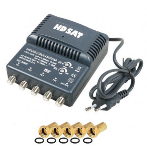 HDSAT amplificateur TNT 4 sorties Gain 25dB + 5 Fiches F