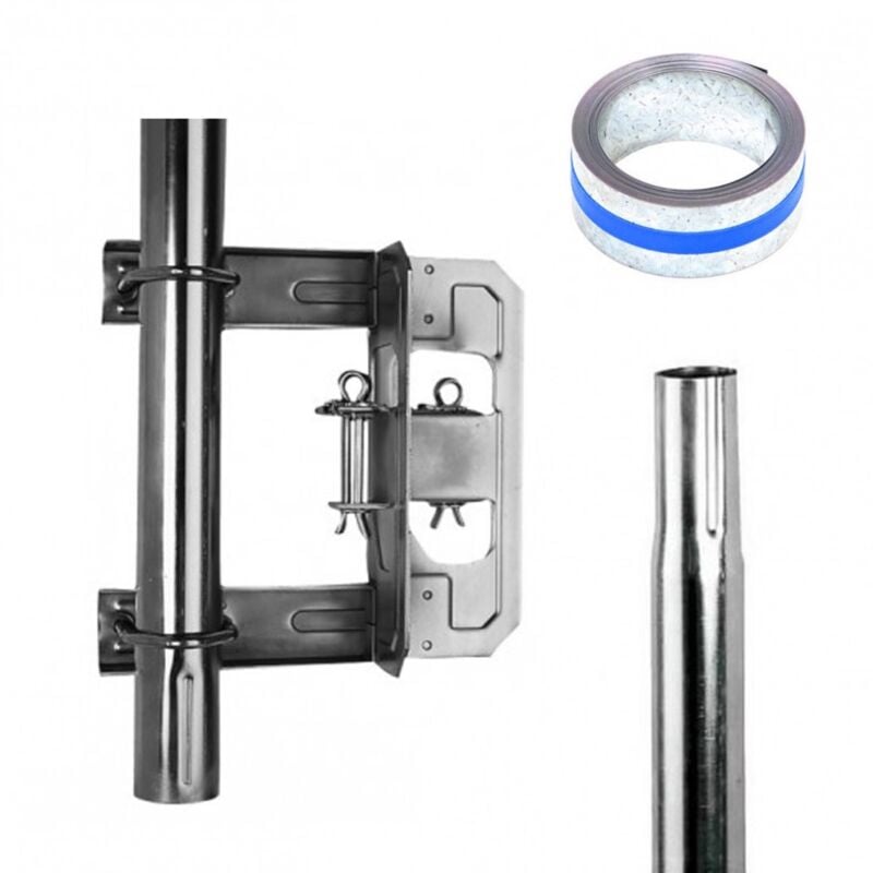 Hdsat - Pack Feuillard Galvanisé 5m + Mât 1m50 diamètre 50mm + Cerclage simple