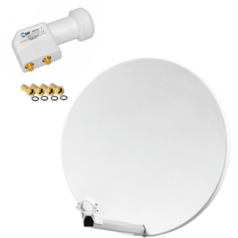 Pack Hdsat Parabole satellite fibre composite Blanche 60cm brides inox + lnb Twin hd 4K