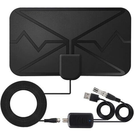 HDTV Antenne TV Intérieur TNT HD Puissante, avec Amplicateur de Signal Jusqu’à 120 km de Portée Chaînes locales gratuites,pour 1080P 4K HD VHF UHF Récepteur Télévision,4.5m de Câble Coaxial