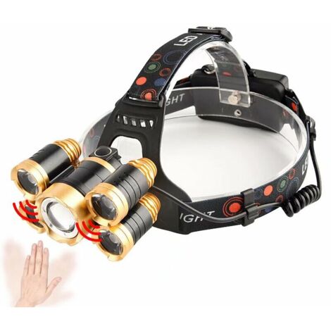 Head Torch Rechargeable 5 LED Headlamp Ultra Bright 12000 Lumen Rechargeable Headlight with Power Indicator, Head Lamps Waterproof 9 Modes Work Light for Outdoor Camping Hunting Fishing Hiking Biking