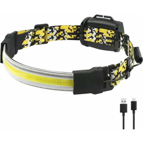 Head Torch Rechargeable,  Headlamp 230° Wide Beam 500LM Bright 2000mAh COB Headlight for Adults Kids, Camping, Running, Fishing, Dog Walking, Hat, Attic and Basement (USB Rechargeable) [Energy Class A