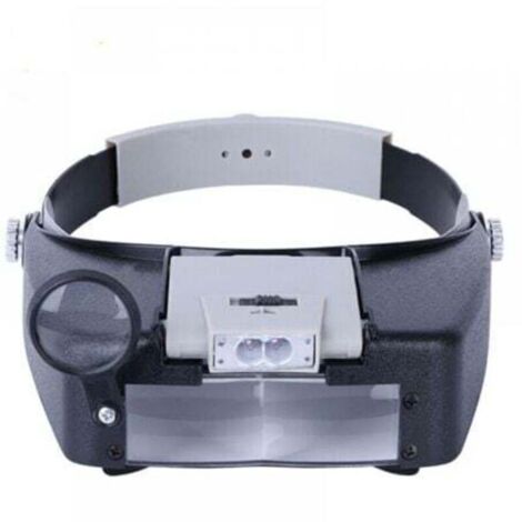 Headband magnifier for watchmakers, jewelers, reading, hands-free use with LED lighting, gray