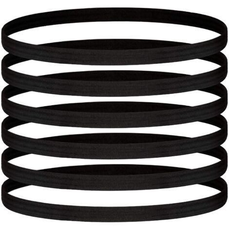 Headband Sport - Élastique Fin Absorbant Transpiration - Pour Yoga Course Football Entraînement - Noir - Lot de 6