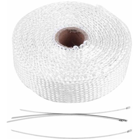 Headerbs Enveloppe Thermique D'échappement, Ruban Isolant pour Tuyau D'échappement, Ruban Isolant Thermique pour Voiture de 5 M avec 4 Attaches de Câble en Acier Inoxydable(Blanc)