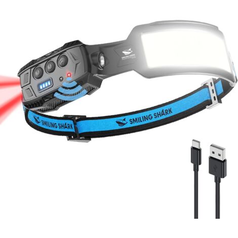 Headlamp, Head Lamp LED Rechargeable 6 Modes 7White Lights 270° Lighting Width Motion Sensor Red Tail Light for Camping Fishing Running Repairation,LED HeadLamp-Rechargeable Light