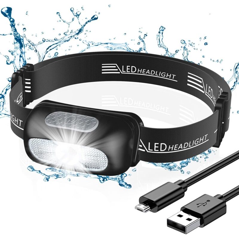 Tinor - Headlamp, Powerful Rechargeable with 5 Lighting Modes, IPX4 Waterproof, Portable led Headlamp with Red Light for