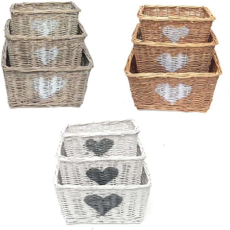 Heart Full Wicker Wiilow Wedding Xmas Hamper Storage Basket[Oak,Medium 29x19x18cm]