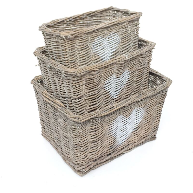 Heart Full Wicker Wiilow Wedding Xmas Hamper Storage Basket[Grey,Set of 2 Small]