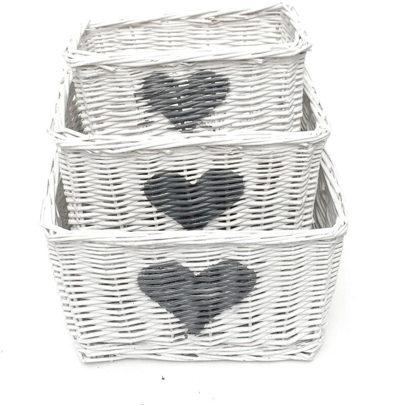Heart Full Wicker Wiilow Wedding Xmas Hamper Storage Basket[White,Medium 29x19x18cm]