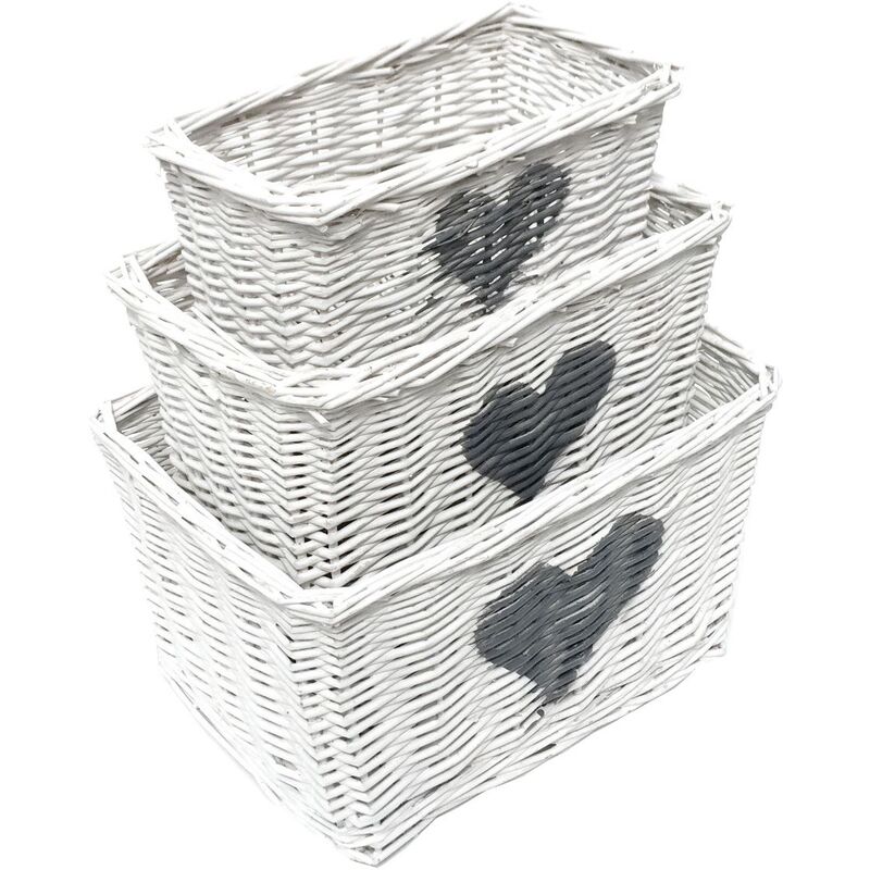 Heart Full Wicker Wiilow Wedding Xmas Hamper Storage Basket[White,Large 33x24x20cm]