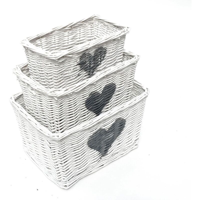 Heart Full Wicker Wiilow Wedding Xmas Hamper Storage Basket[White,Set of 2 Medium]