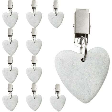 (Heart Shape) 10 Pack Tablecloth Holder with Clip for Indoor Outdoor Kitchen Wedding Party Picnic White Marble
