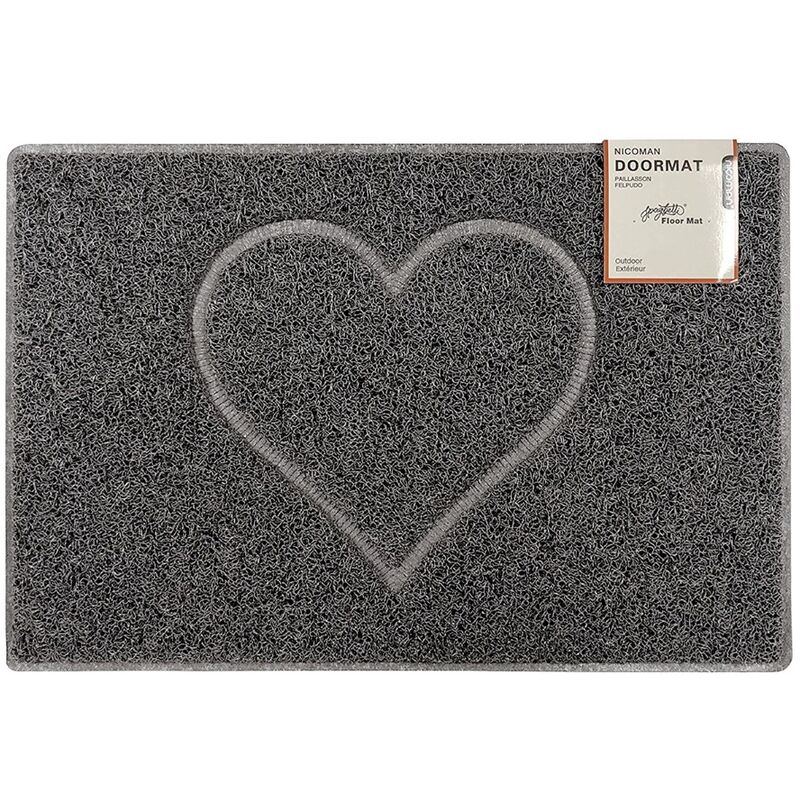 Heart Small Embossed Doormat in Grey with Open Back - size Small (60*40cm) - color