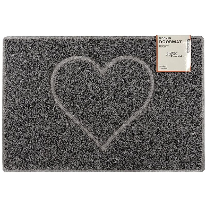 Heart Medium Embossed Doormat in Grey with Open Back - size Medium (75*44cm) - color