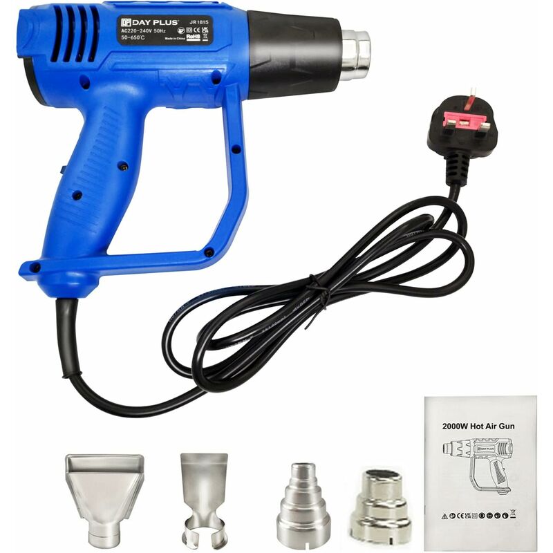 Briefness - Heat Gun, 2000W Various Temperature Control 60�� to 600��, Lightweight 2m Corded Hot Air Gun with 4 Nozzles for Remove Paint, Varnish,