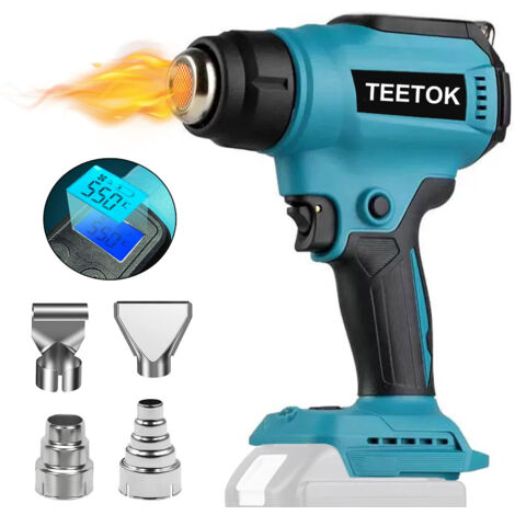 Heat guns,Cordless Handheld Heatting Gun Hot Air Gun，2-Temp Setting, LCD Display ,30 °C-550 °C, 4 Nozzles for Crafts, Shrink Wrapping/Tubing, Stripping Paint(No Battery），Compatible with Makita Battery