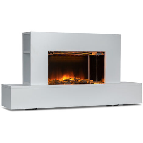 Heat 'n Beat Cheminée électrique 900/1800W LED enceinte Bluetooth Illusion de flammes - Blanc - Blanc