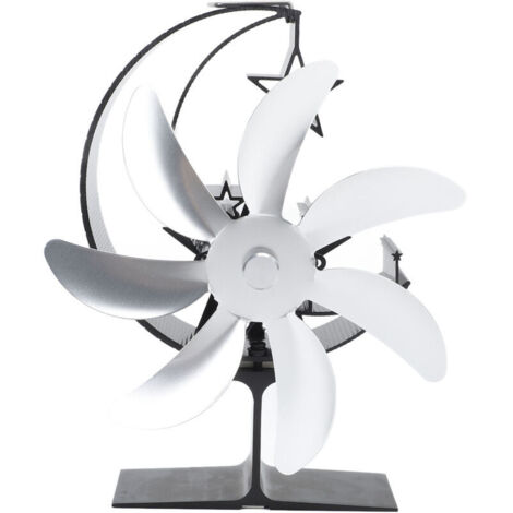 Heat-powered stove fan, 7-blade Moon model, quiet operation, hot air circulation, highly efficient log burner for wood accessories, silver