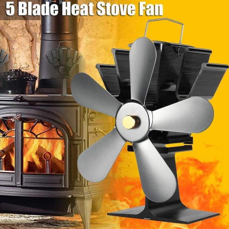 Largeight - Heat Powered Stove Fan with 5 Blades - Aluminium Silent Eco-friendly for Wood Log Burner Fireplace