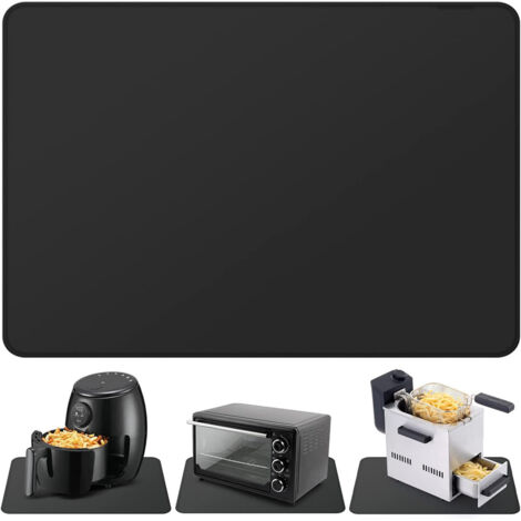 Heat Resistant Air Fryer Mat, Flame Retardant Silicone Mat for Kitchen Counter, Worktop Protector, Non-Slip and Waterproof (40 x 60 cm, Black)
