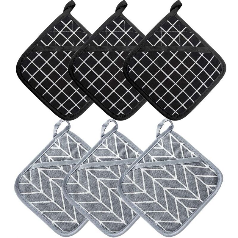 Heat-Resistant Oven Mitts and Pot Holders (392°F), Thick Oven Mitt Set Filled with Recycled Cotton, for Cooking and Baking, 17cm x 17cm, 3 Pieces