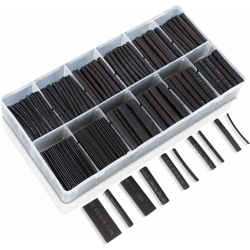 Heat Shrink Tubing 532 Pcs Black 8 Sizes Ratio 2:1 Heat Shrink Tubing 1-10mm Kit