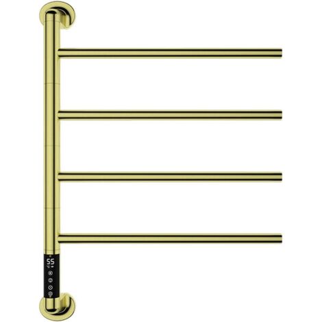 Heated towel rail in brushed gold stainless steel, 180° rotating, wall-mounted for bathroom for luxurious comfort