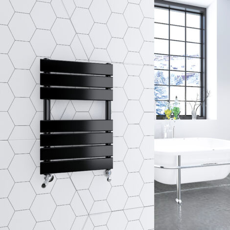 Heated Towel Rail Radiator 650x400mm Black Flat Panel