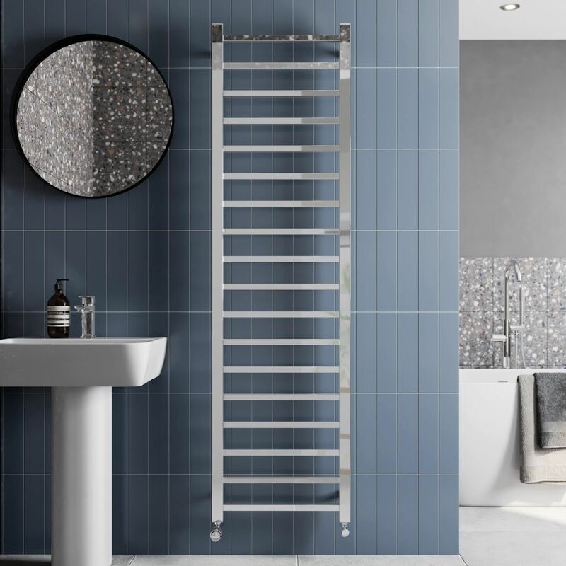 1800x500mm Heated Towel Rail Square Bar Radiator Rads Ladder Wall Mounted Chrome - Silver